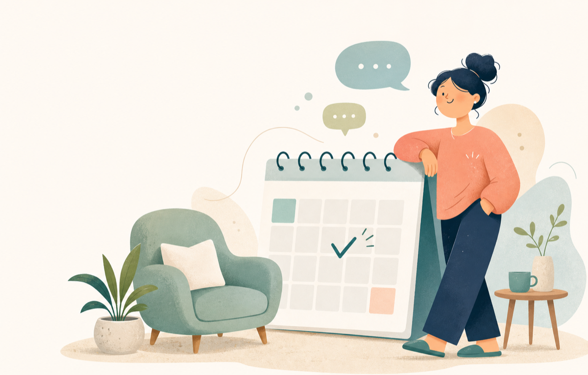 Friendly illustration of booking a therapy appointment
